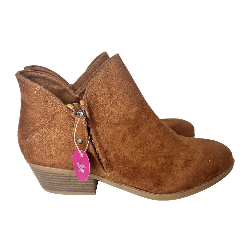 SO Kohls Angelfish Cognac Faux Suede Side Zip Ankle Boots Women’s Size 9 NWT